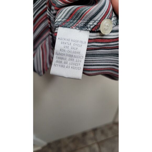 Worthington Stretch Shirt Womens XL Red Gray Striped Button Front Long Sleeve - Picture 3 of 6